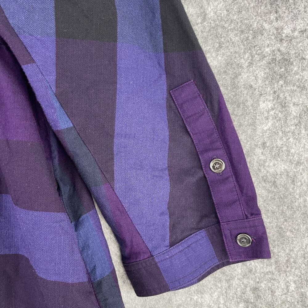 Burberry Brit Shirtdress Dress Womens XL Purple Plaid 3/4 Sleeve Cotton Pocket - Picture 13 of 15